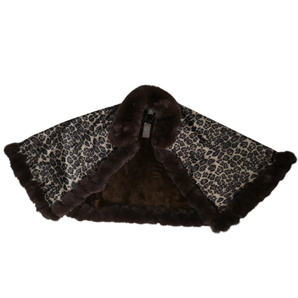 Vince Camuto OS Open Neck Leopard Print Fur Trim Shawl V4642533 – One Size - Picture 3 of 9